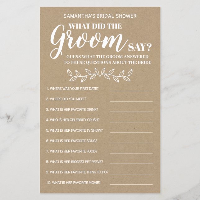 Lámina ¿Qué dijo Groom sobre la ducha de novias? Juego bi (Anverso)