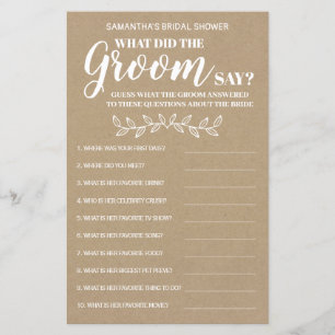 Lámina ¿Qué dijo Groom sobre la ducha de novias? Juego bi