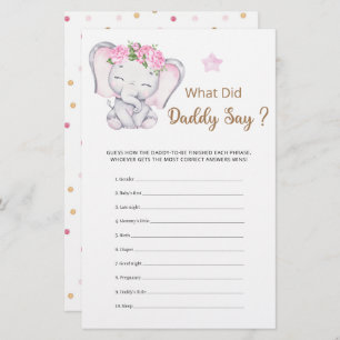 Lámina ¿Qué dijo papá Chica Elephant Baby Shower?
