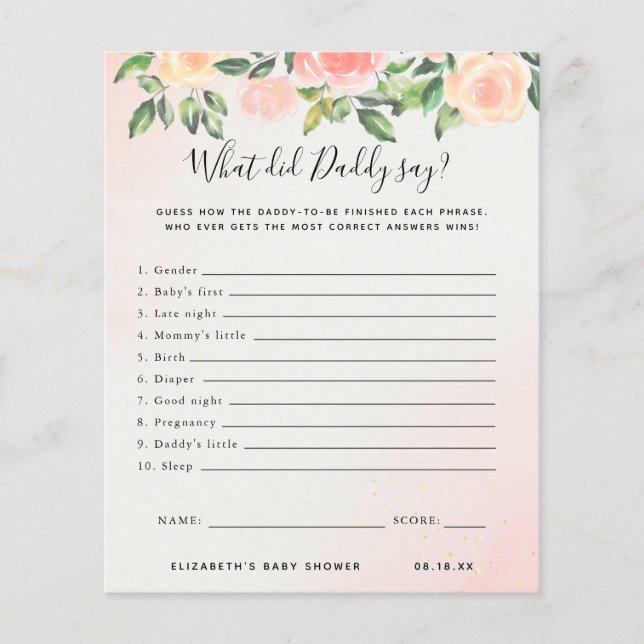 Lámina Qué dijo papá | Juego Baby Shower (Anverso)