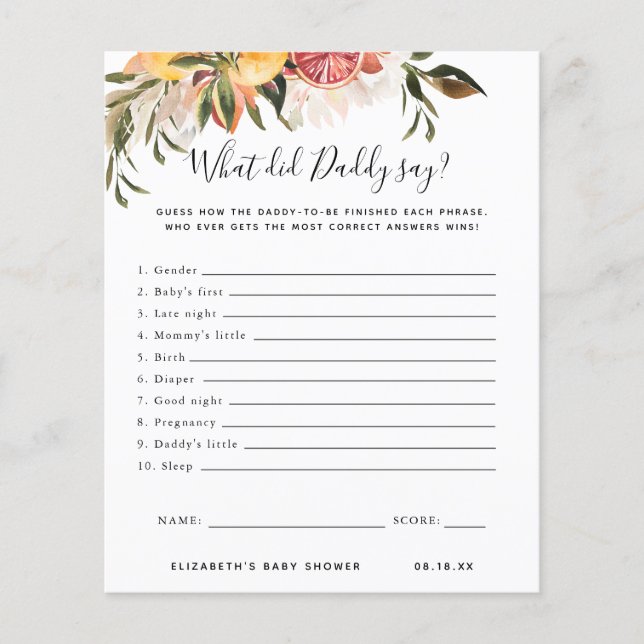 Lámina Qué dijo papá | Juego Baby Shower (Anverso)
