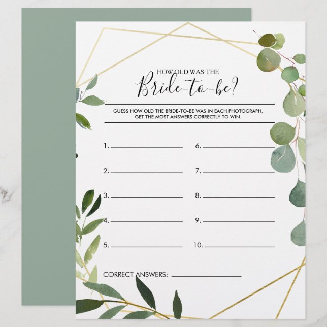 Lámina Qué edad tenía el futuro juego de ducha de novia (Anverso / Reverso)