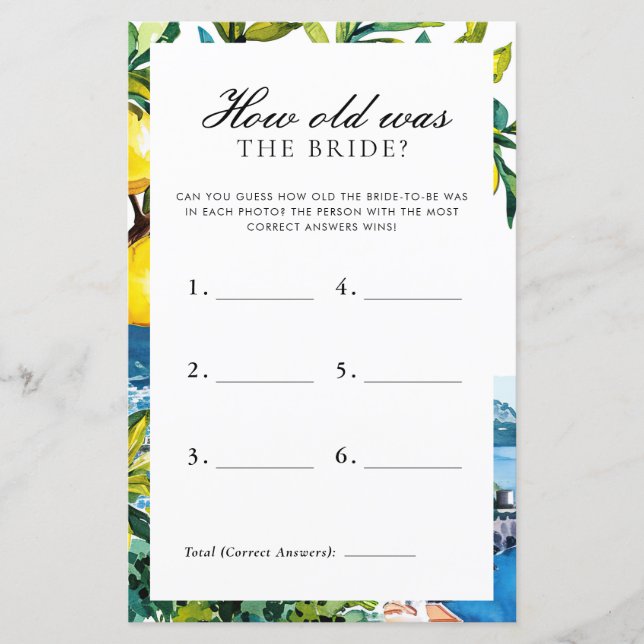 Lámina ¿Qué edad tenía el juego de la novia Amalfi Bridal (Anverso)