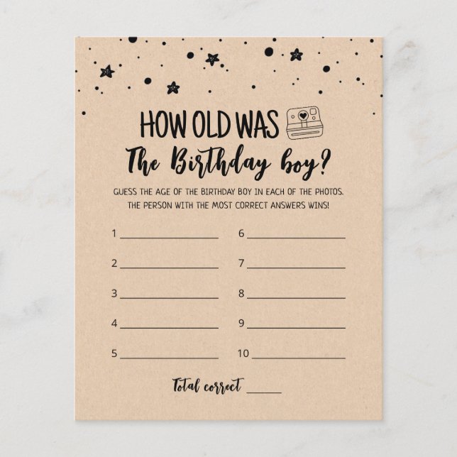 Lámina Qué edad tenía el niño cumpleaños partido de cumpl (Anverso)