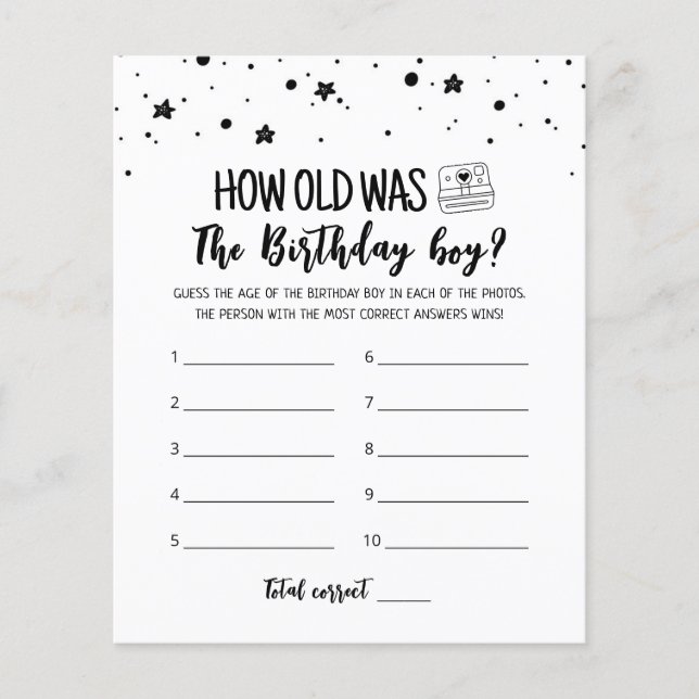 Lámina Qué edad tenía el niño cumpleaños partido de cumpl (Anverso)