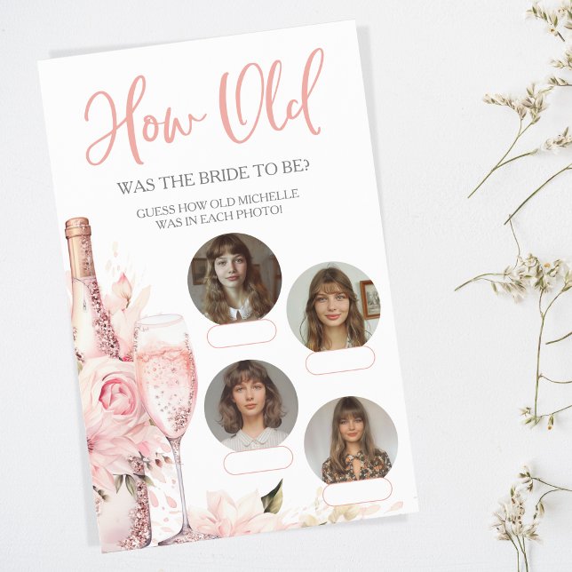 Lámina Qué edad tenía la novia novia ducha Fiesta juego r (petals and prosecco bridal shower party game)