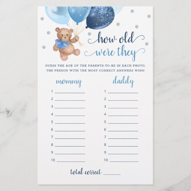 Lámina ¿Qué Edad Tenían Cuando Jugaban A Baby Shower Tedd (Anverso)