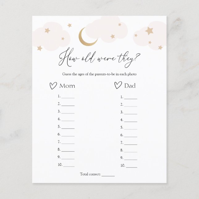 Lámina Qué edad tenían en el juego de Baby Shower de la L (Anverso)