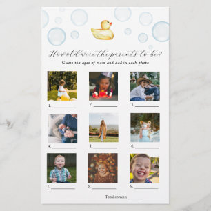 Lámina ¿Qué edad tenían en el juego de Baby Shower Rubber