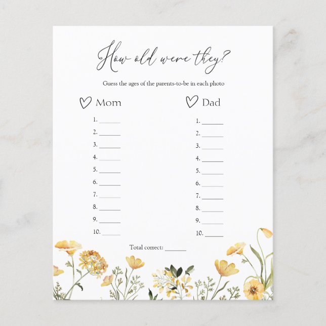 Lámina ¿Qué Edad Tenían En El Juego De Baby Shower Wilflo (Anverso)