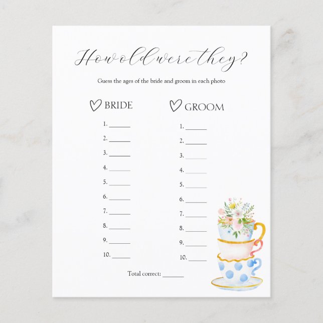 Lámina Qué Edad Tenían Los Juegos De Ducha De Novias (Anverso)