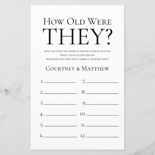 Lámina Qué Edad Tenían Los Juegos De Ducha De Novias (Anverso)