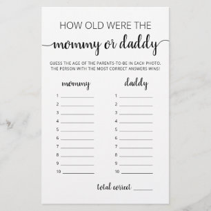 Lámina Qué edad tenían para jugar al juego de Baby Shower