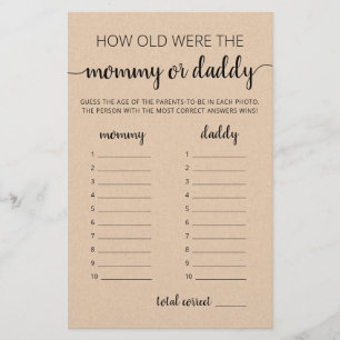 Lámina Qué edad tenían para jugar al juego de Baby Shower