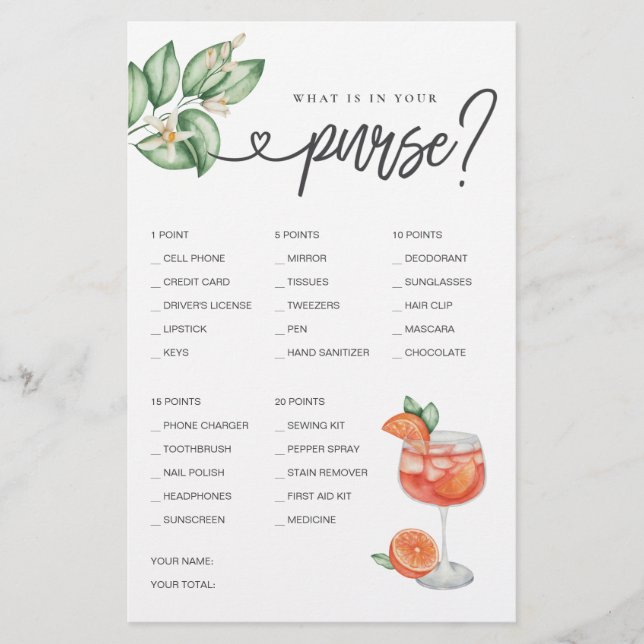 Lámina ¿Qué hay en tu bolso? (Anverso)