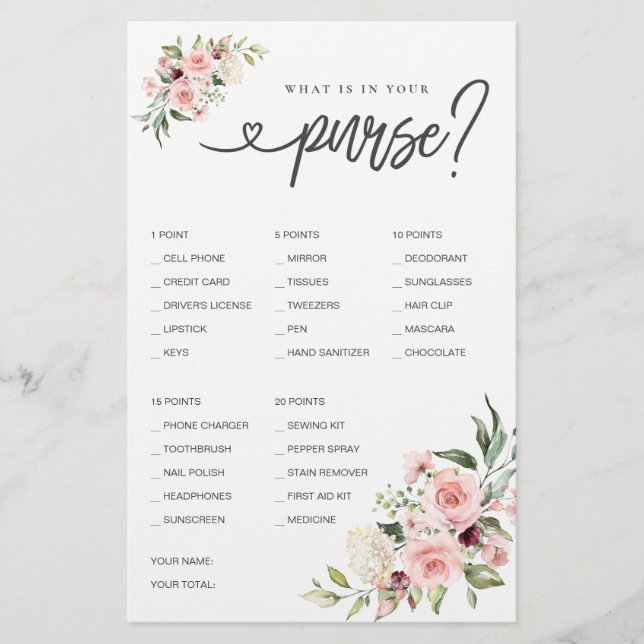 Lámina ¿Qué hay en tu bolso? (Anverso)