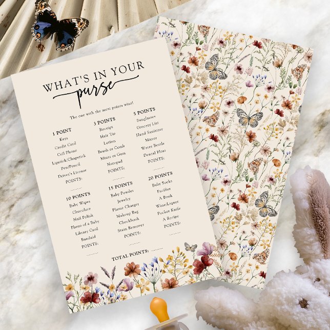 Lámina ¿Qué Hay En Tu Bolso Bebé Juego (Boho Wildflower What's In Your Purse Baby Game by Painted Paperie
)