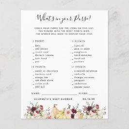 Lámina ¿Qué hay en tu bolso? | Juego Baby Shower