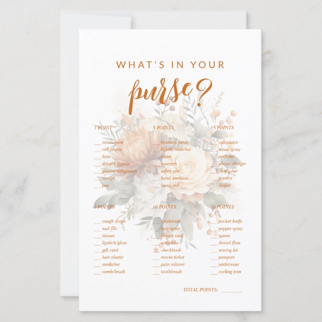 Lámina ¿Qué Hay en Tu Bolso? Juego de Despedida de Solter (Anverso)