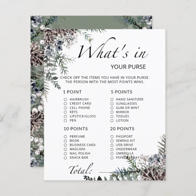 Lámina ¿Qué hay en tu bolso juego de ducha para bebés de  (Anverso / Reverso)