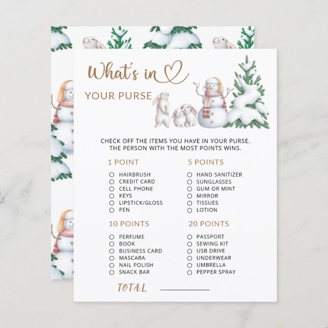 Lámina ¿Qué hay en tu bolso juego de ducha para bebés de  (Anverso / Reverso)