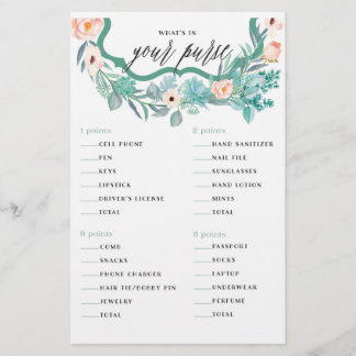 Lámina ¿Qué Hay en Tu Bolso Juego Floral para Despedida d