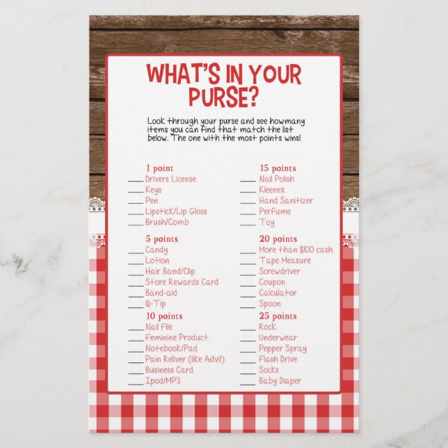 Lámina Qué hay en tu bolso - Red Baby Q (Anverso)