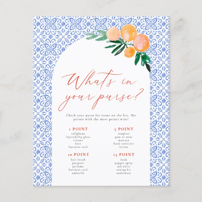 Lámina Qué hay en tu bolso Spritz Bridal Shower Game (Anverso)