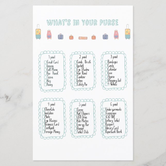 Lámina ¿Qué hay en tu cartera Adventure Baby Shower? (Anverso)