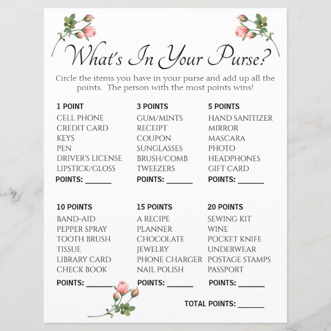 Lámina Qué hay en tu cartera juego de ducha de novia rubo (Anverso)