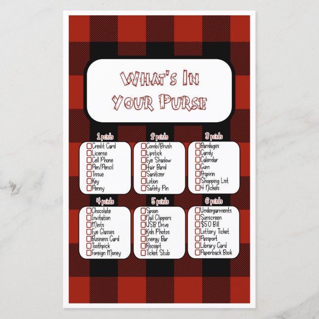 Lámina ¿Qué hay en tu cartera? Pequeño Baby Shower de Lum (Anverso)