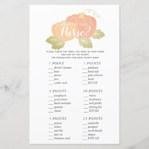 Lámina ¿Qué hay en tu juego de Baby Shower de calabaza de