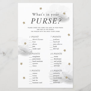 Lámina Qué hay en tu juego de Baby Shower Gray Star Purse