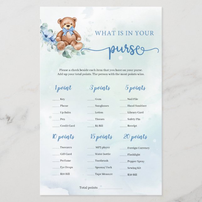 Lámina ¿Qué hay en tu juego de bolso? (Anverso)