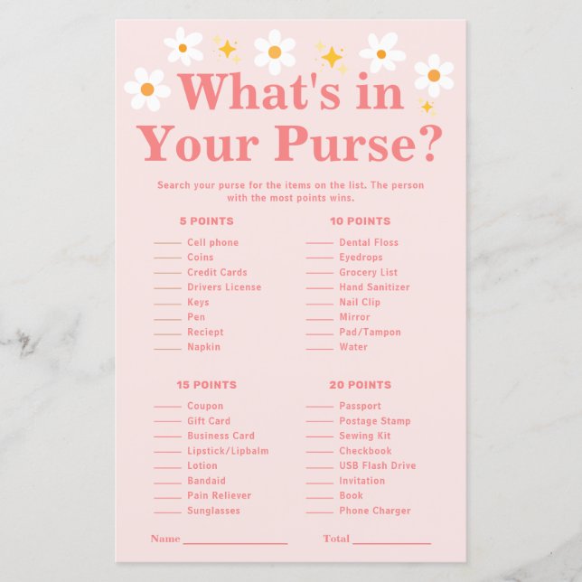 Lámina ¿Qué hay en tu juego de bolso? (Anverso)