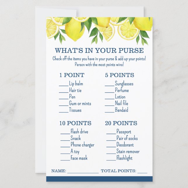 Lámina ¿Qué hay en tu juego de ducha con limón limón (Anverso)