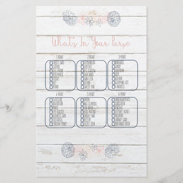 Lámina ¿Qué hay en tu juego de ducha de novia Rubor de la (Anverso)