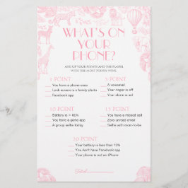 Lámina Qué hay en tu teléfono Baby Shower Game Card