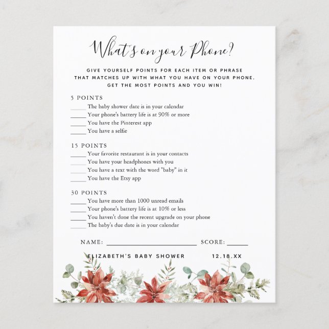 Lámina Qué hay en tu teléfono | Juego Baby Shower (Anverso)