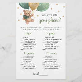 Lámina ¿Qué hay en tu teléfono? Juego de Baby Shower Tedd