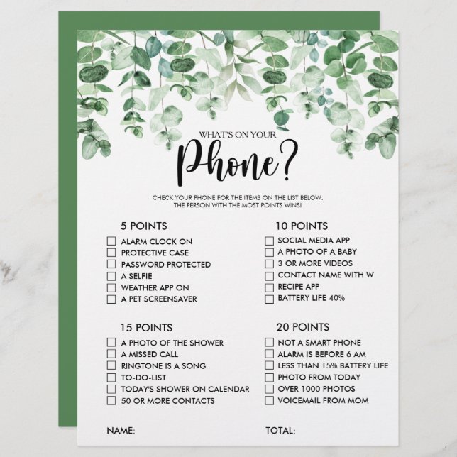 Lámina ¿Qué hay en tu teléfono? Juego de Despedida de Sol (Anverso / Reverso)