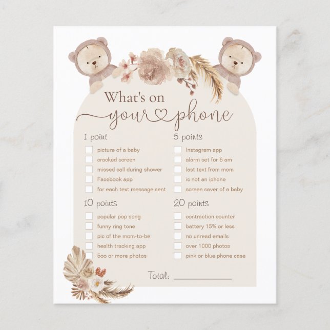 Lámina ¿Qué hay en tu teléfono? Juegos de Baby Shower (Anverso)