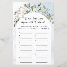 Lámina Qué juego de Baby Shower de Elephant Blue Item par