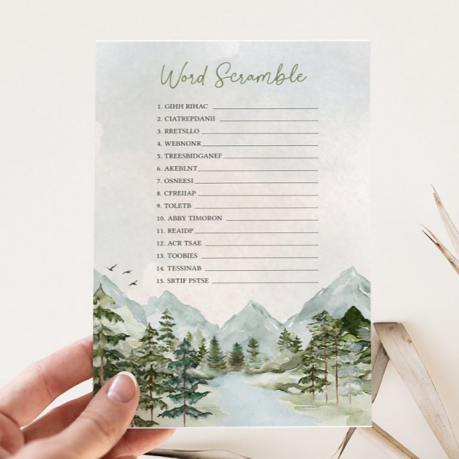 Lámina Que la aventura comience el juego de los estafador (Let the Adventure Begin Baby Shower Scramble Game)