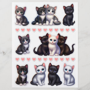 Lámina ¡Qué lindo! Ilustraciones de gatitos negros, blanc