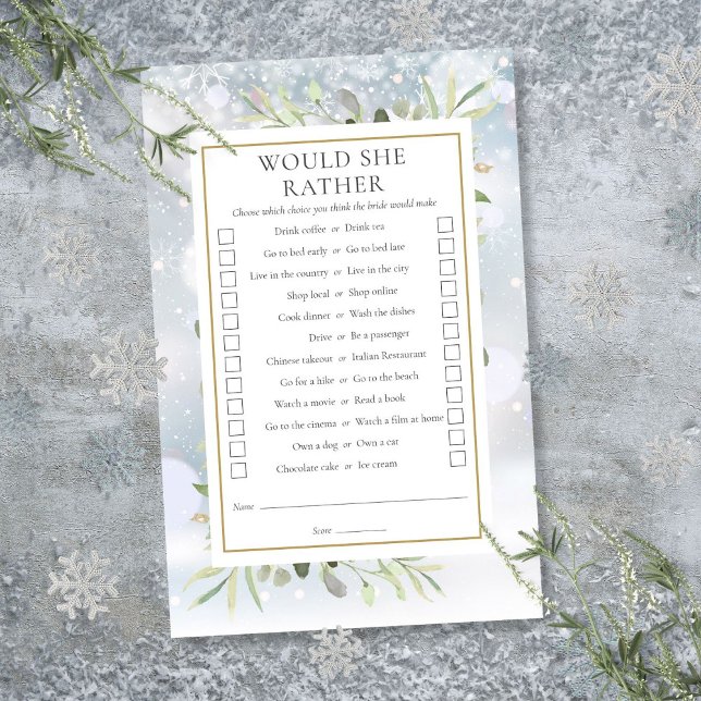 Lámina ¿Qué Preferiría Juego de Té de Despedida de Solter (Would She Rather Bridal Shower Tea Party Game)
