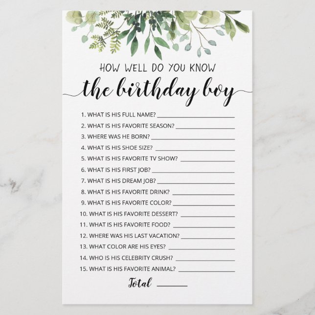 Lámina ¿Qué Tan Bien Conoce El Juego De Birthday Boy? (Anverso)