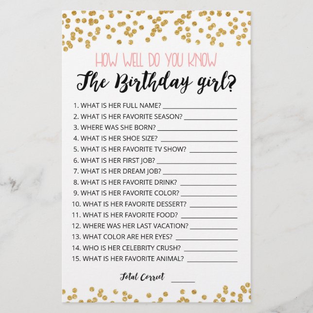 Lámina ¿Qué tan bien conoce el juego del chica de cumplea (Anverso)