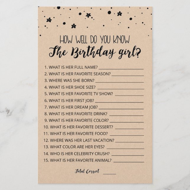 Lámina ¿Qué tan bien conoce el juego del chica de cumplea (Anverso)