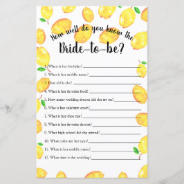 Lámina ¿Qué tan bien conoces a Bridal Shower Game Lemon